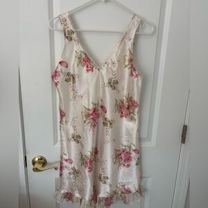 Vintage Inner Most Liquid Satin Floral Ruffle Short Slip Dress M